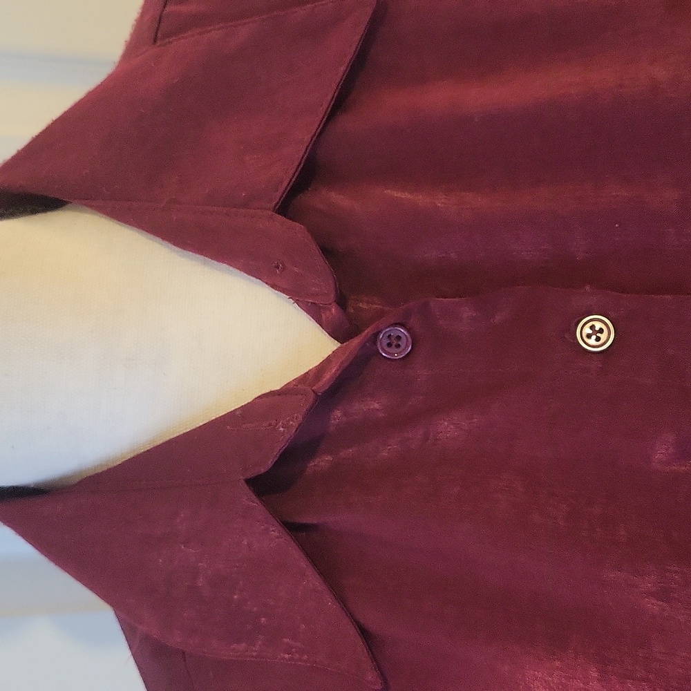 KUT From The Kloth Women's Burgundy Button-Up Top With Mock Tie Front - Picture 2 of 7